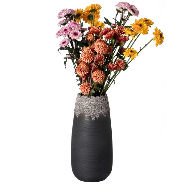 Uniquewise Contemporary Black Table Vase with Dripping Crystal Look and Scalloped Opening Design, 10 Inch QI004358.L - main